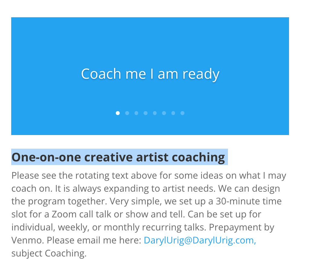 One-on-one creative artist coaching